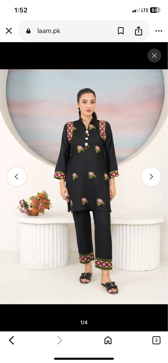 Laam Black Embroidered Kurta and Pants Set
