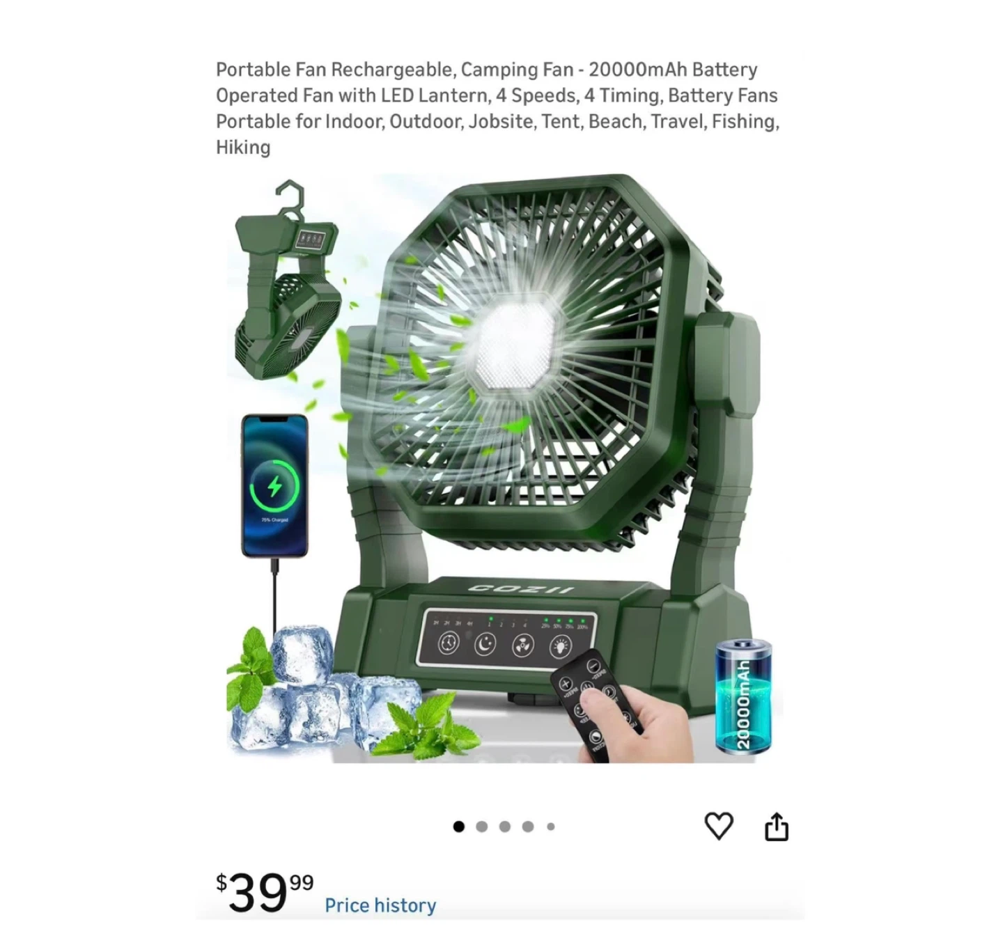 Brand new Portable Fan Rechargeable, Camping Fan