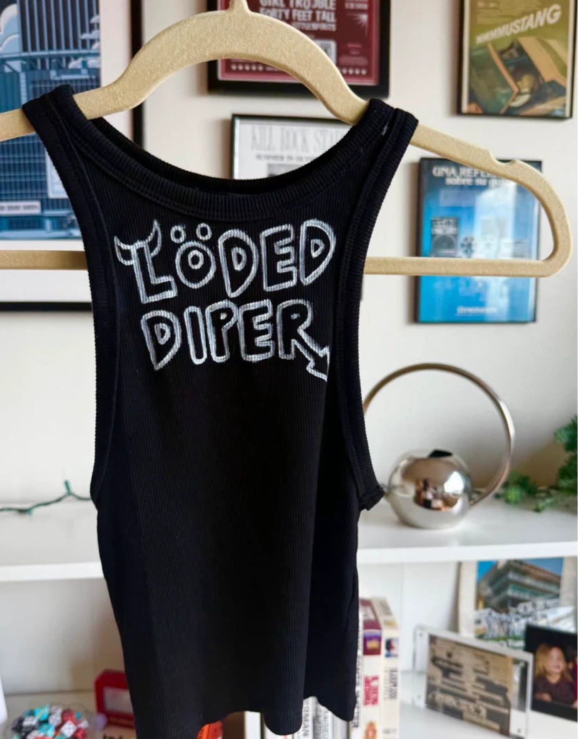 Loded Diper black ribbed cropped tank top