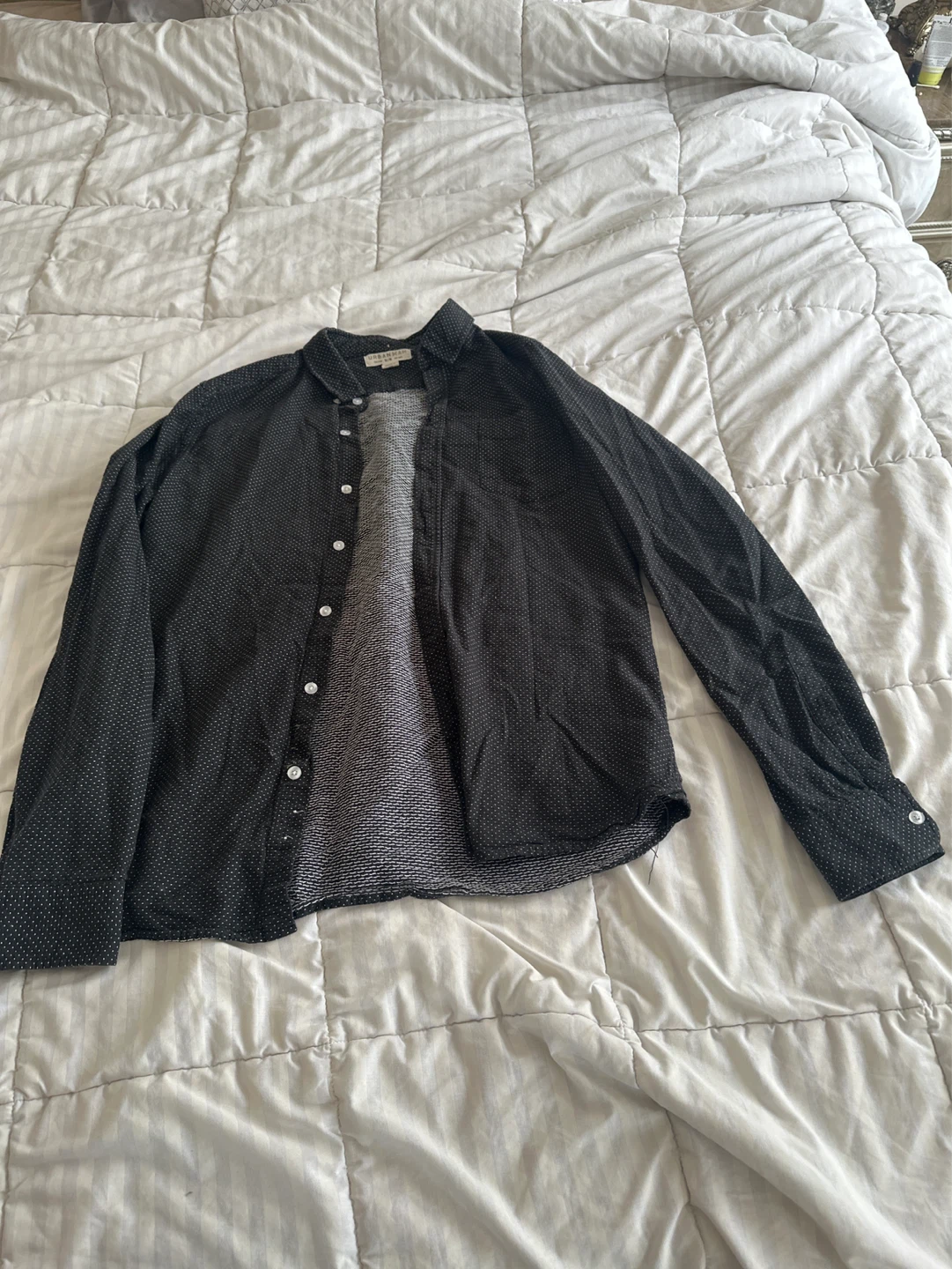 URBAN MAN Men's Black Polka Dot Long Sleeve Shirt M/M
