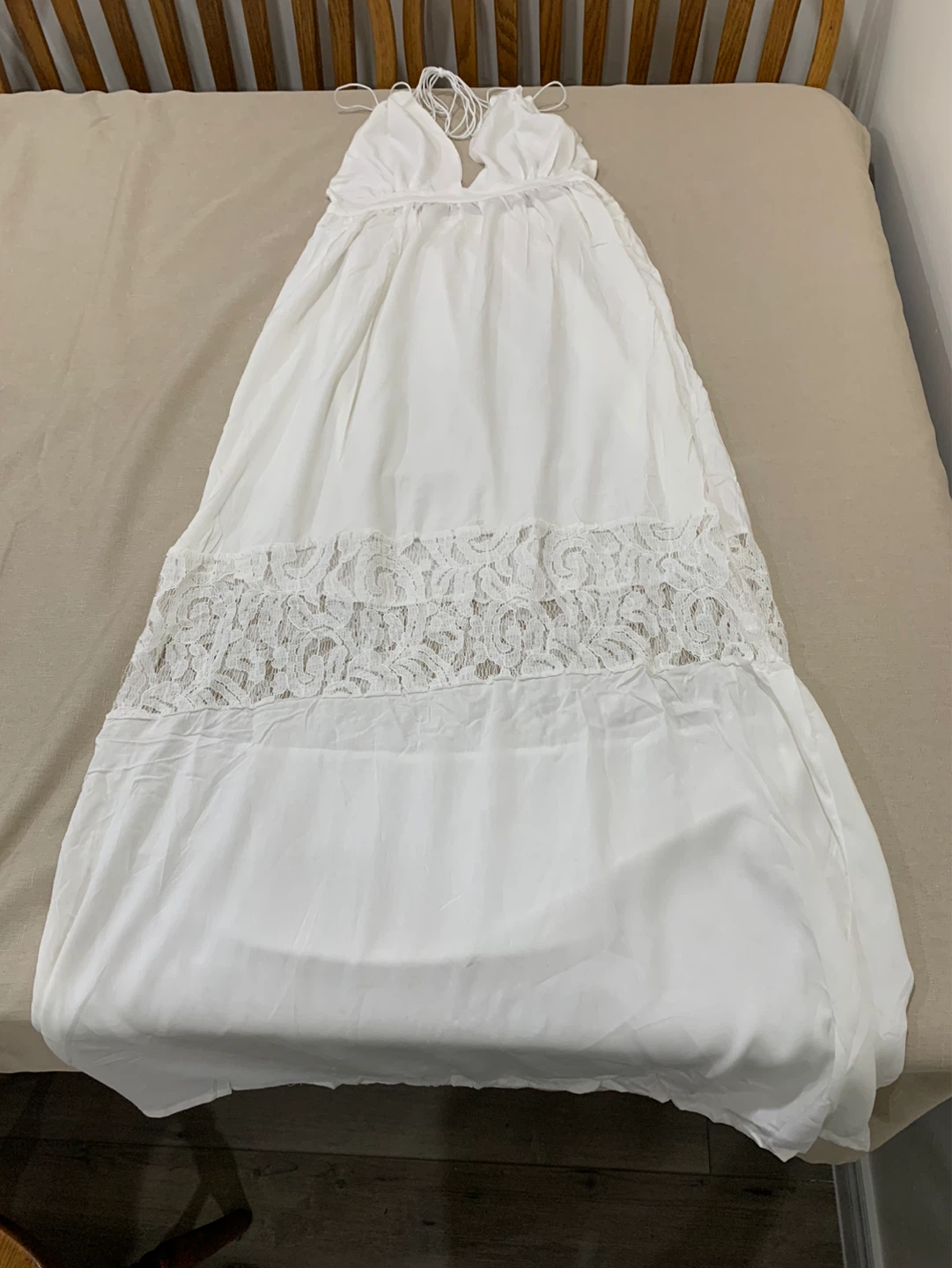 White Maxi Dress with Lace Inset - photo 2