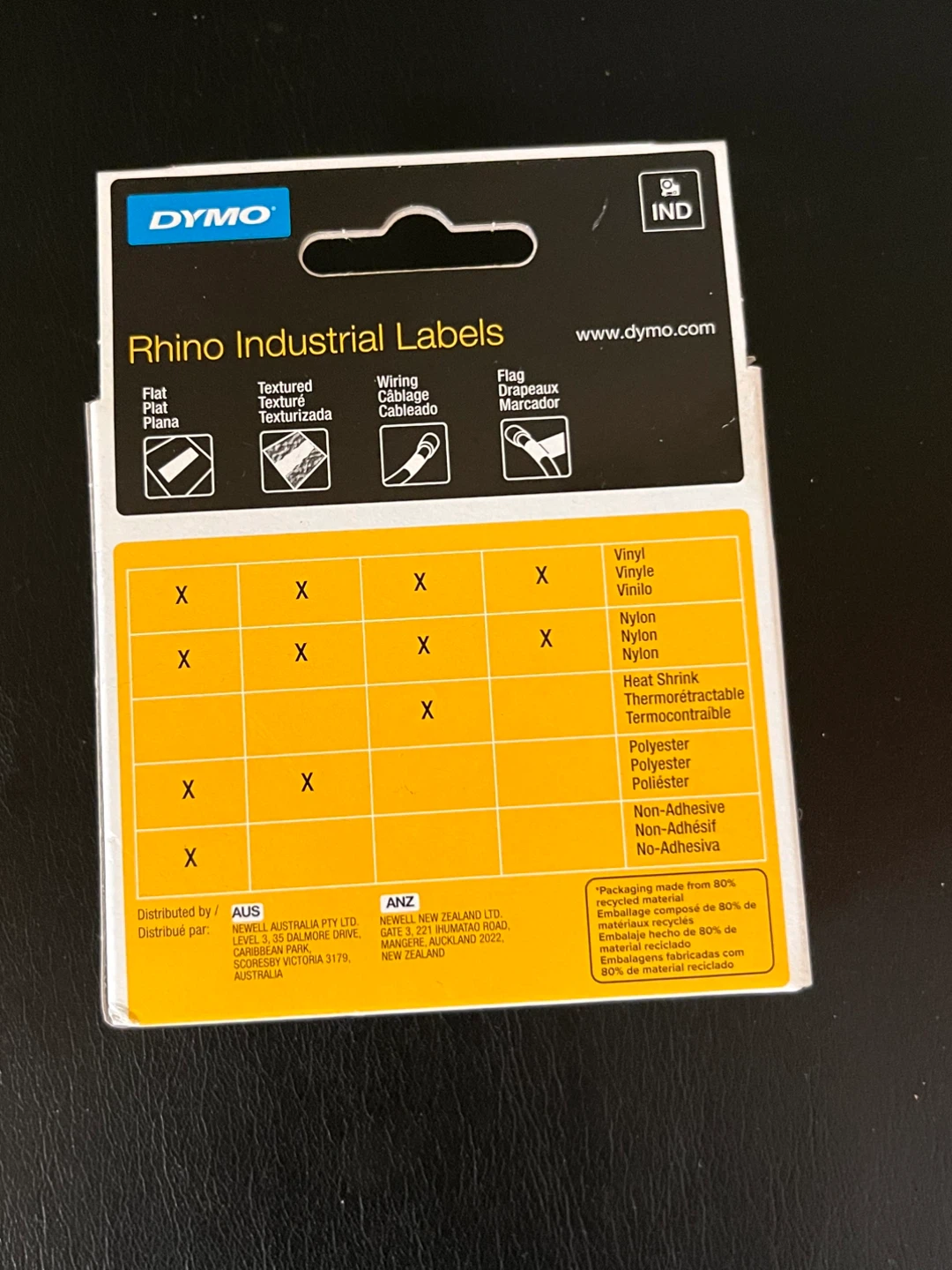 NEW Dymo Rhino 18443 Vinyl Labels 9mm x 5.5m (3/8 in x 18 ft) - photo 2