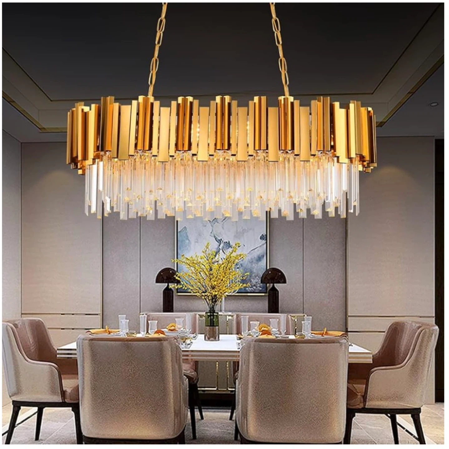 Gold Crystal Chandelier Kitchen Island Light L80cm