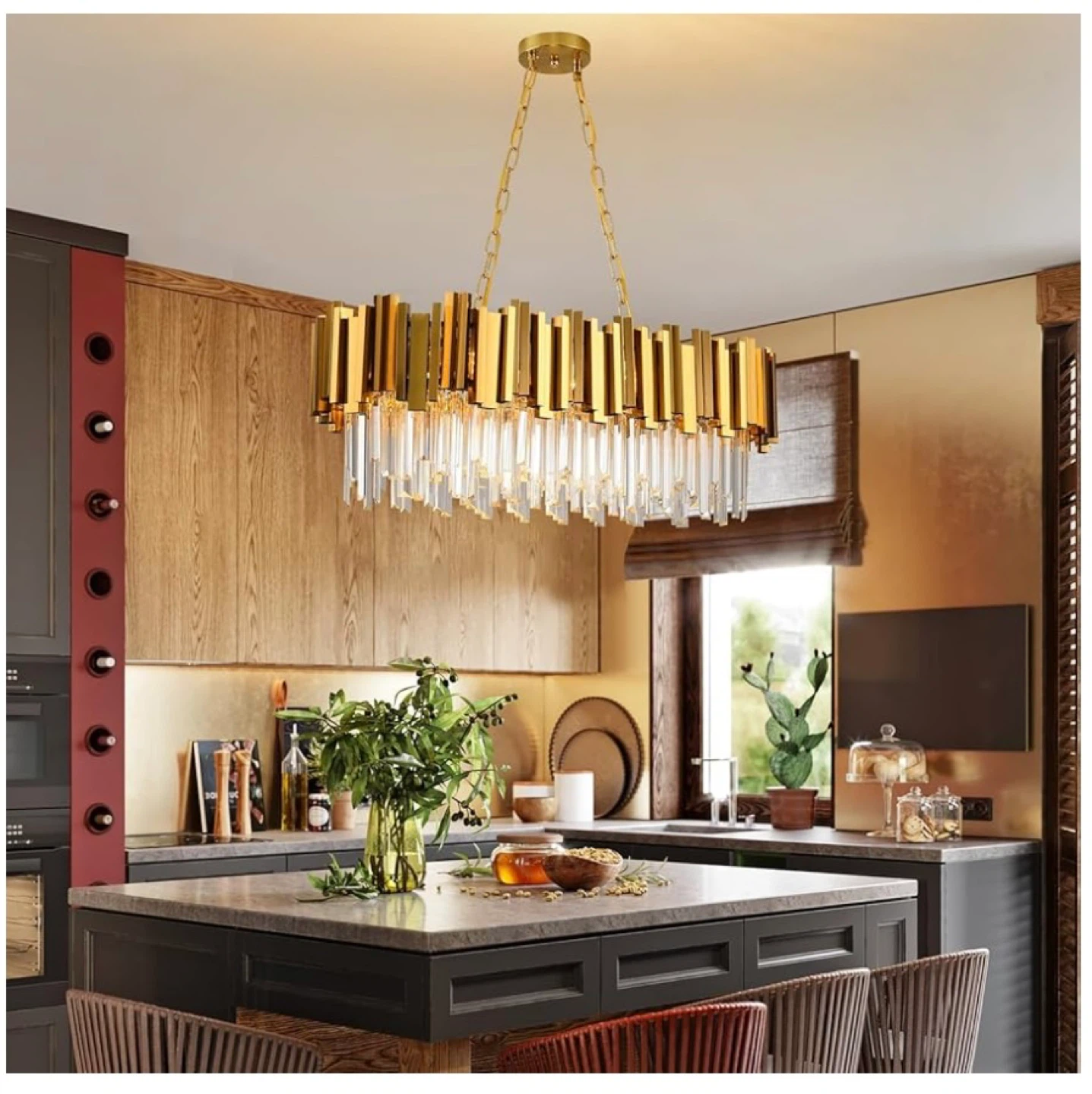 Gold Crystal Chandelier Kitchen Island Light L80cm - photo 4