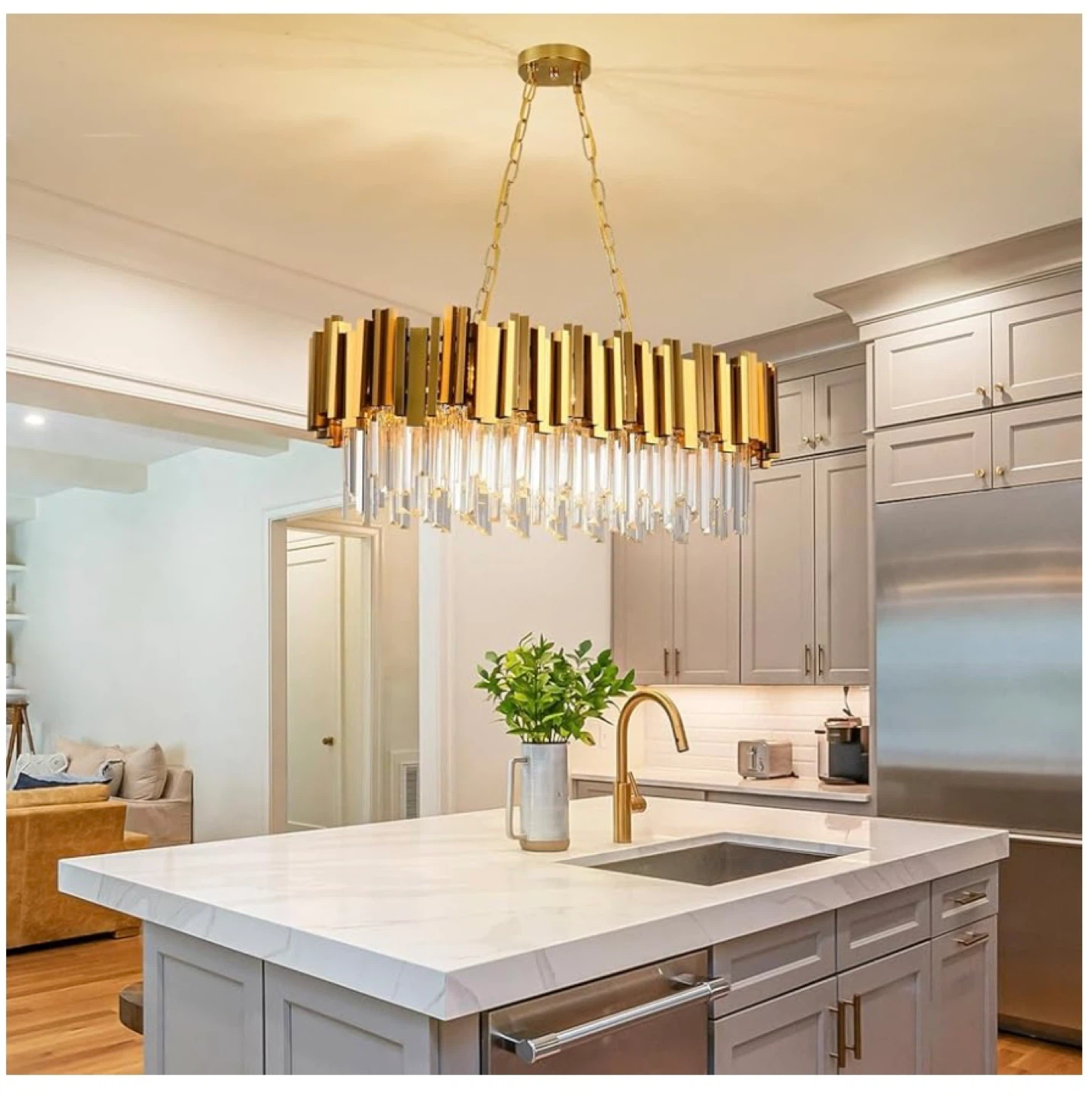 Gold Crystal Chandelier Kitchen Island Light L80cm - photo 5