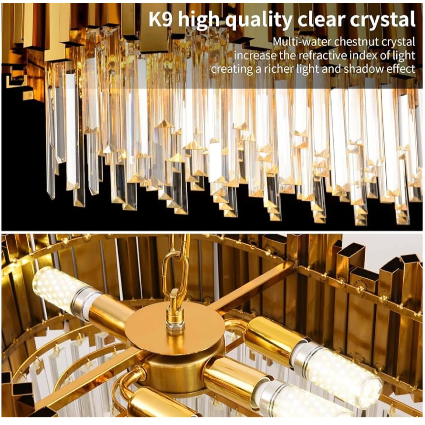 Gold Crystal Chandelier Kitchen Island Light L80cm - photo 3