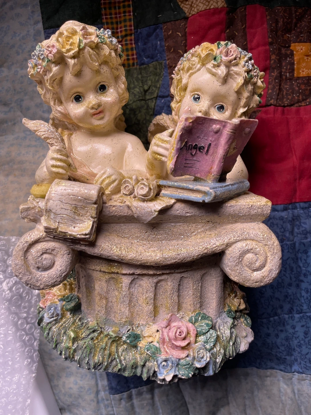 Musical Cherub Angel Figurine with Book and Feather