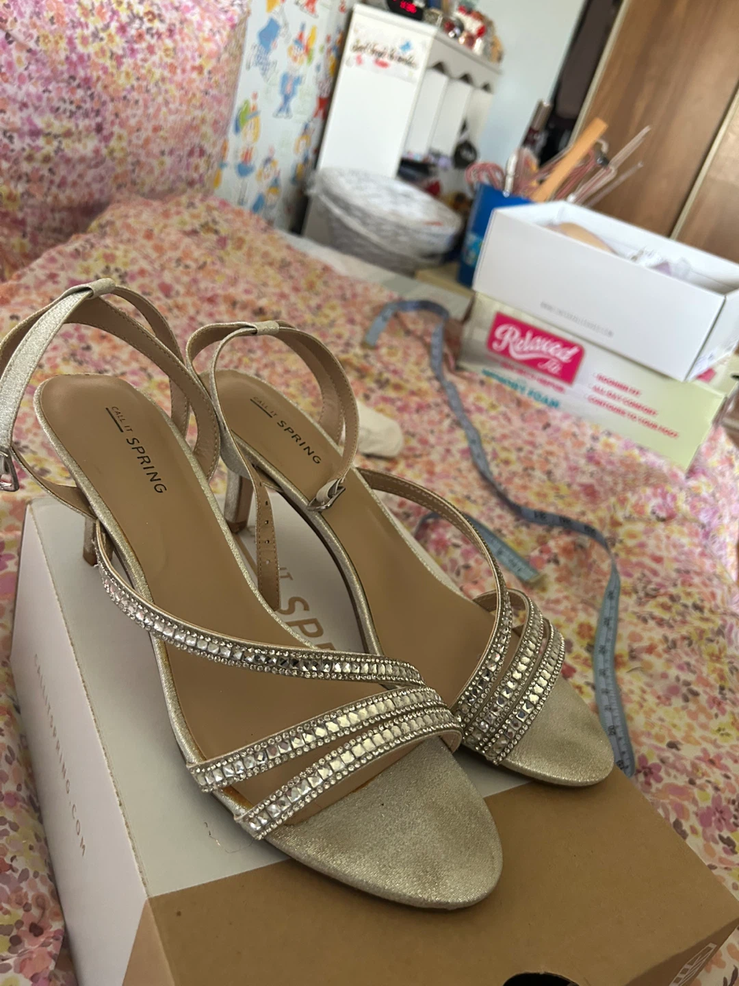Women's Silver Embellished Heeled Sandals Size 9 women’s