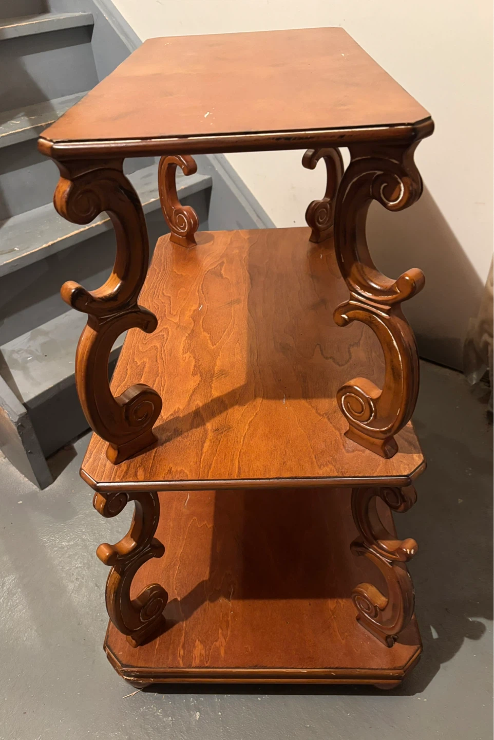 3-Tier Wooden Side Table with Ornate Legs - photo 3