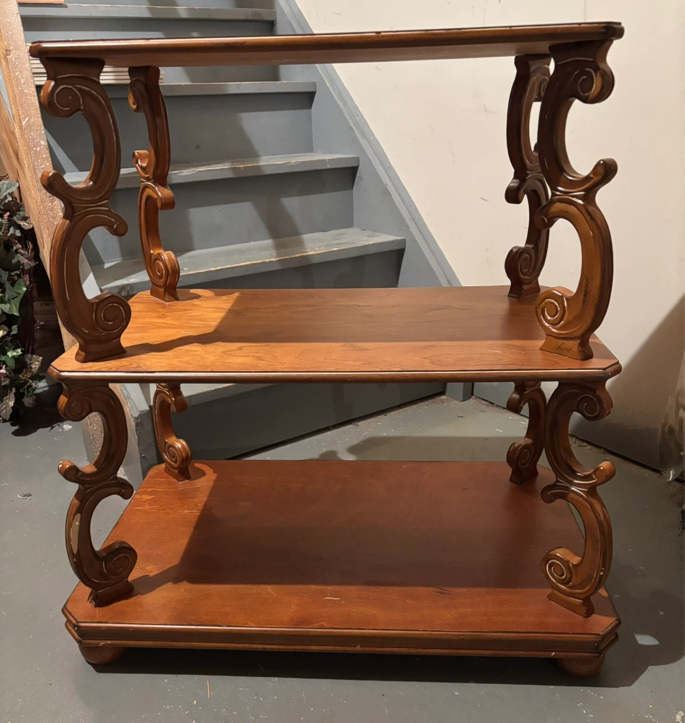 3-Tier Wooden Side Table with Ornate Legs