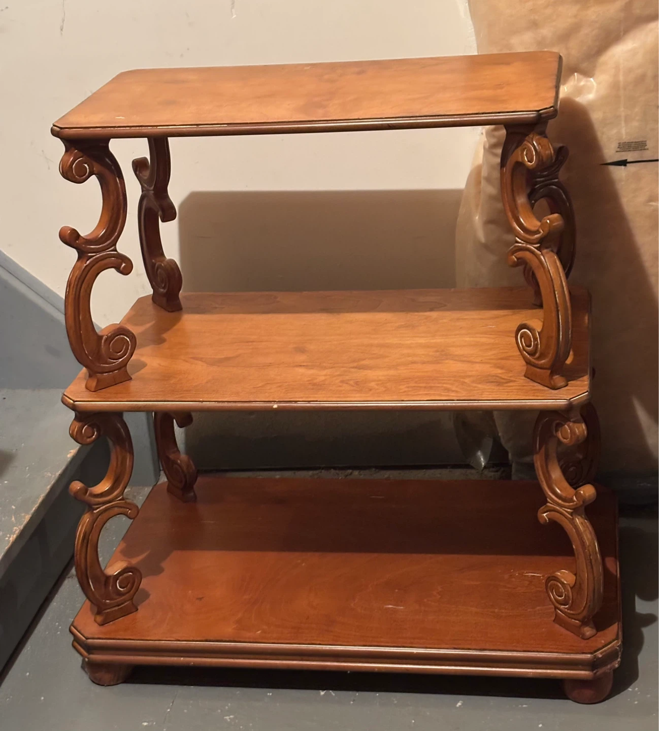 3-Tier Wooden Side Table with Ornate Legs - photo 2