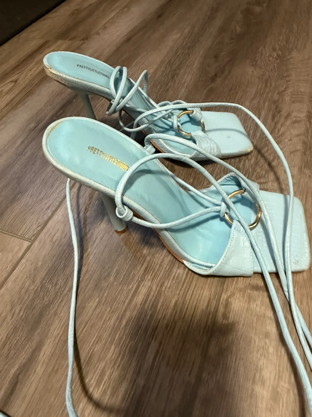 PrettyLittleThing Blue Croc Lace Up Heels - photo 2