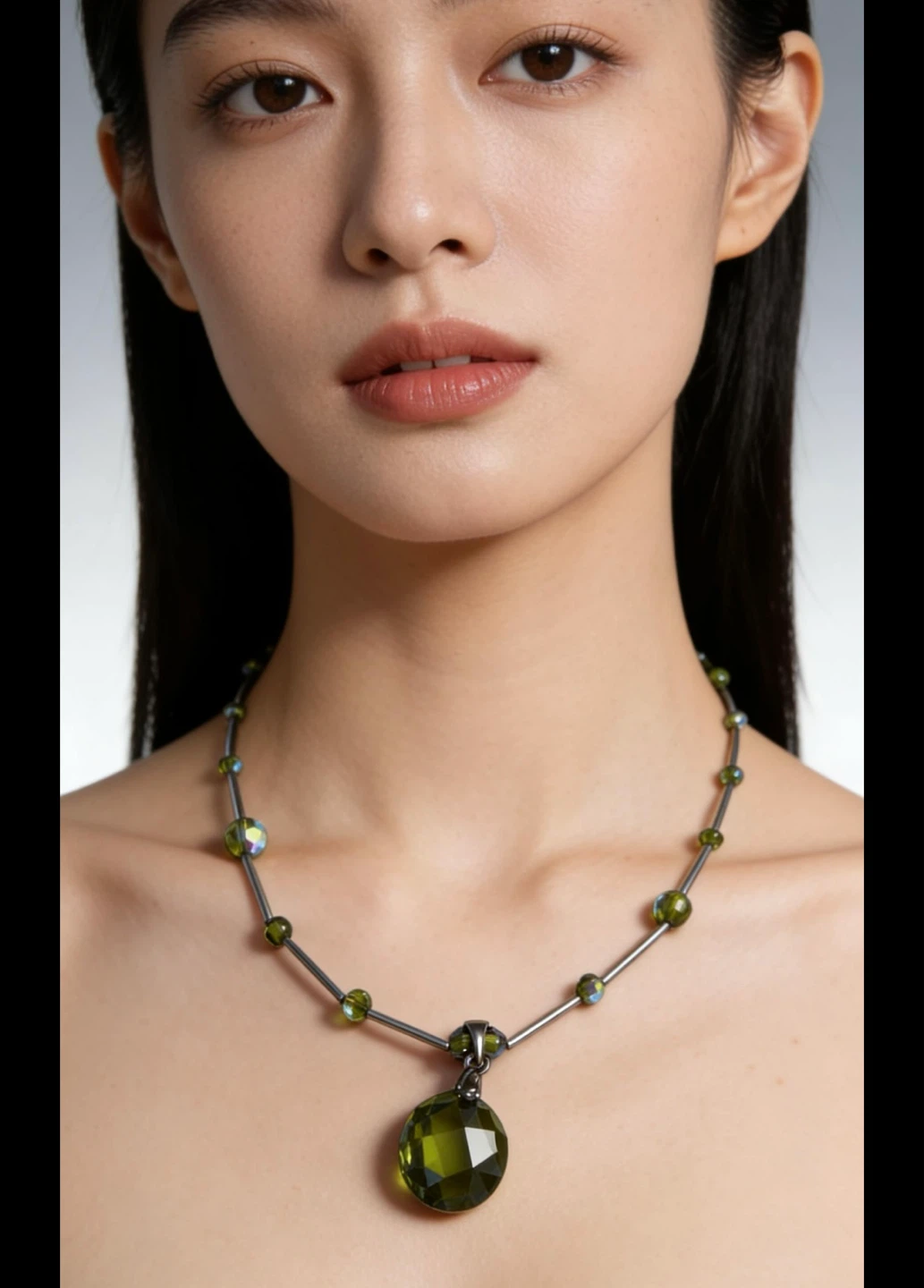 Green Beaded Necklace with Large Pendant