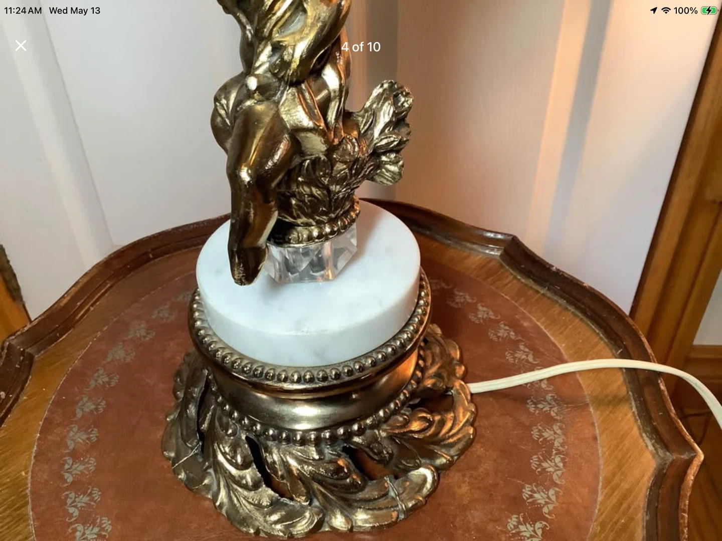 Hollywood Regency Style Brass & Marble Lamp 🐞 - photo 4