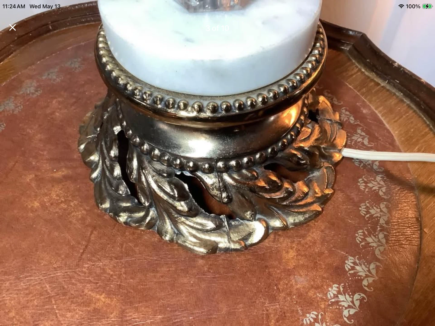 Hollywood Regency Style Brass & Marble Lamp 🐞 - photo 3