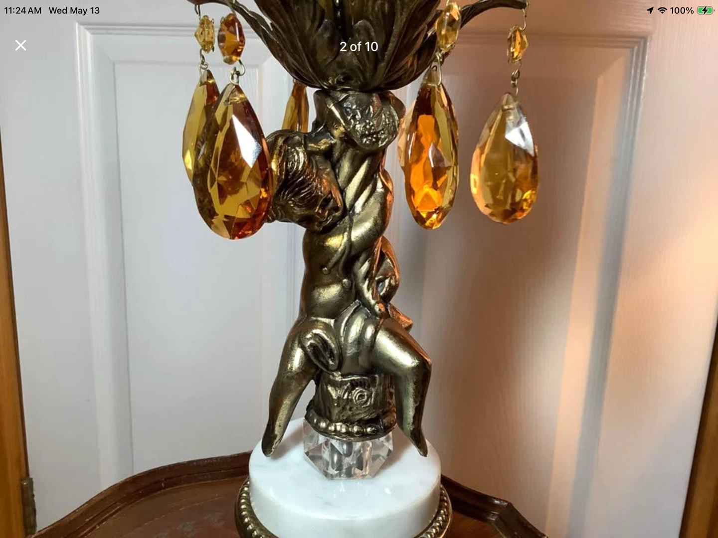 Hollywood Regency Style Brass & Marble Lamp 🐞 - photo 2