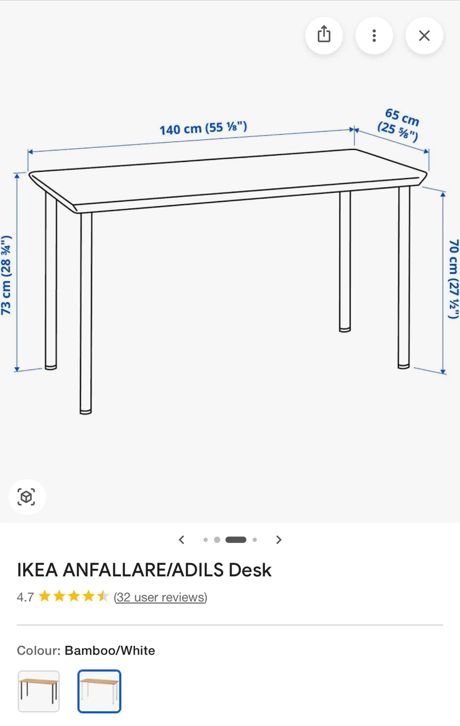 IKEA ANFALLARE/ADILS Desk - Bamboo/White - photo 2