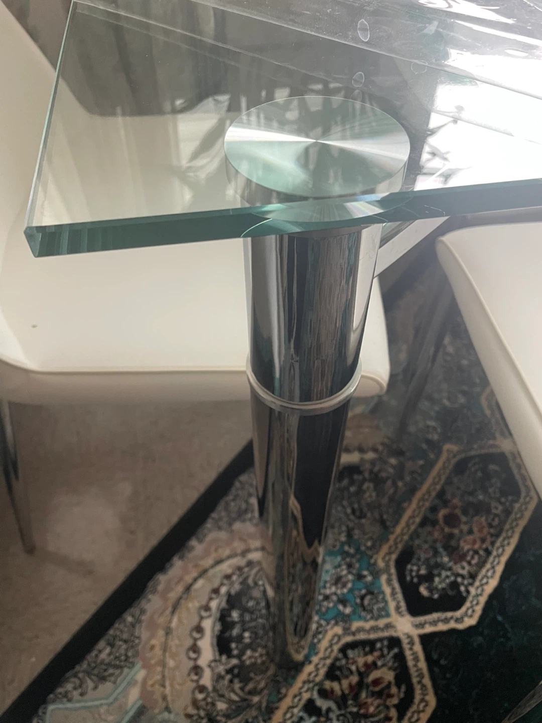 Glass Dining Table with 4 White Chairs - photo 2