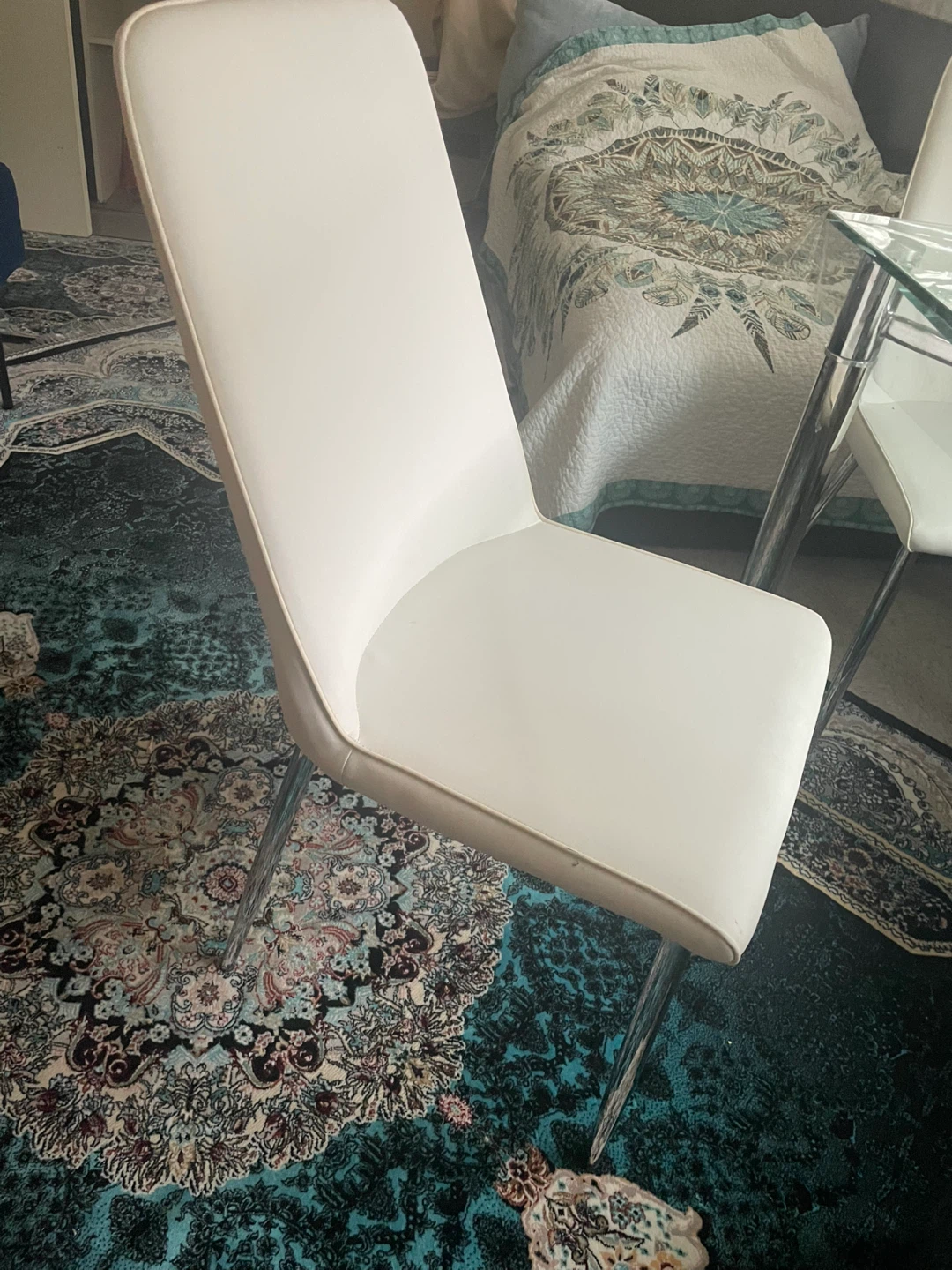 Glass Dining Table with 4 White Chairs - photo 3
