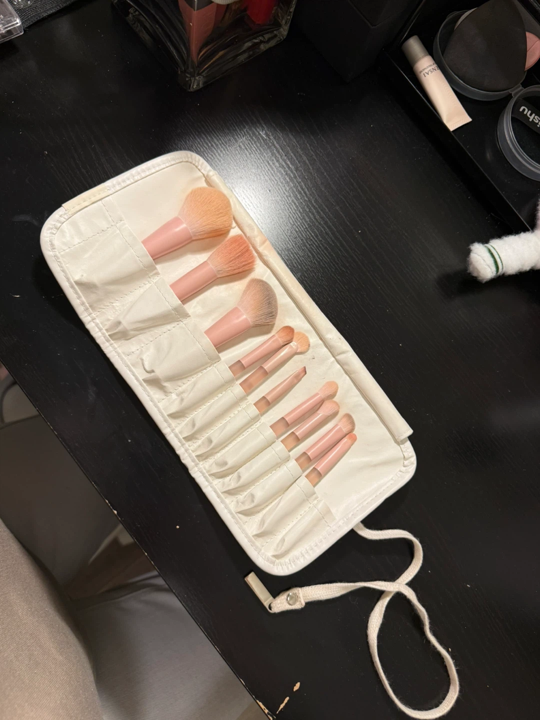 Pink Makeup Brush Roll Organizer