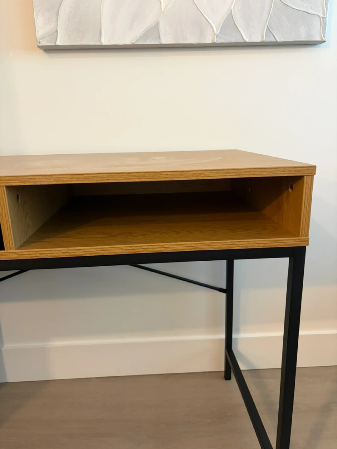 Oak and Black Metal Desk with Drawer - photo 3