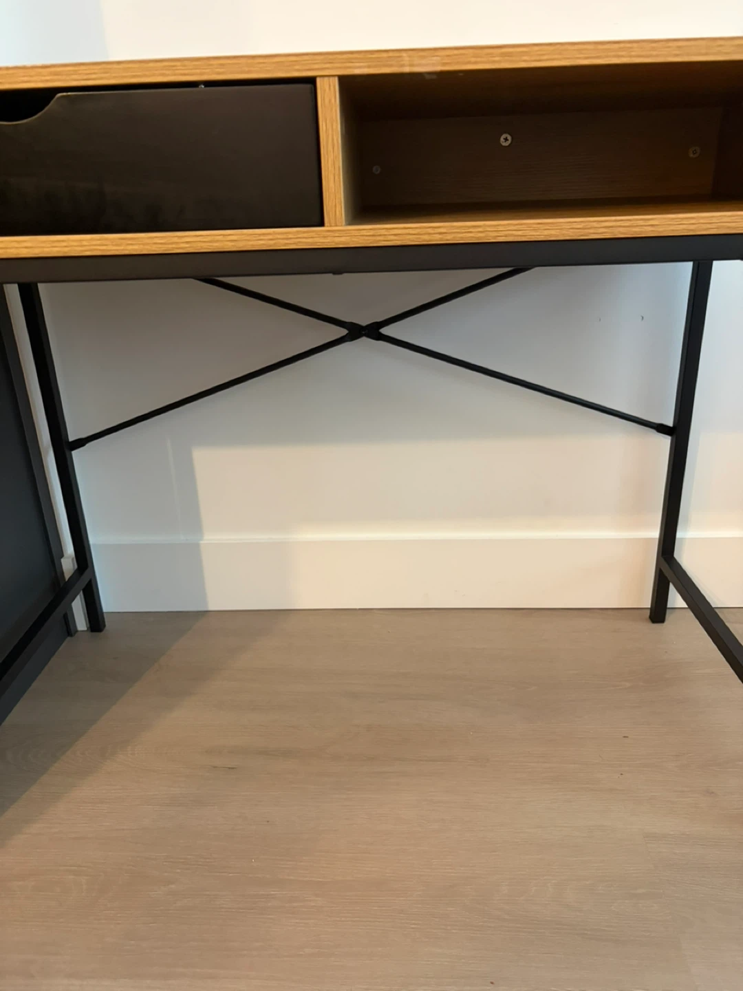 Oak and Black Metal Desk with Drawer - photo 4