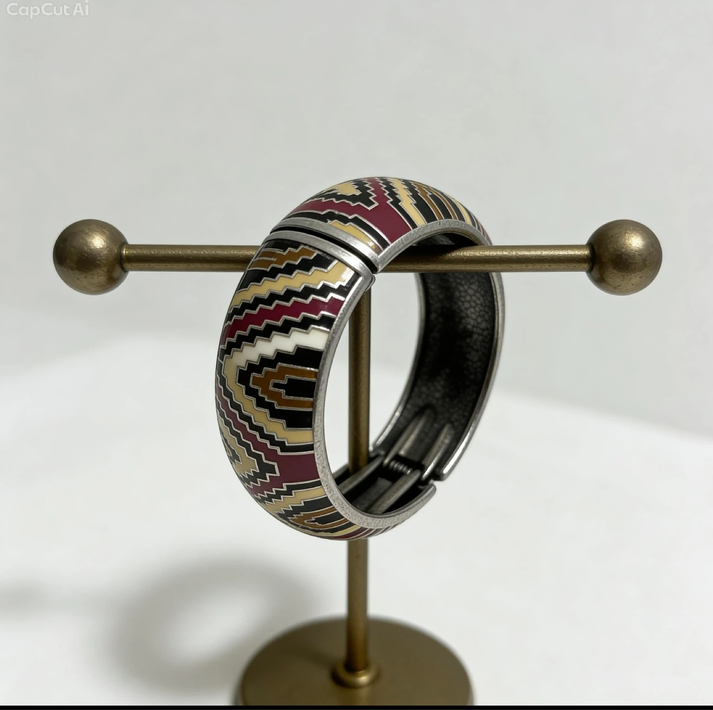 Geometric Enamel Hinged Bangle Bracelet