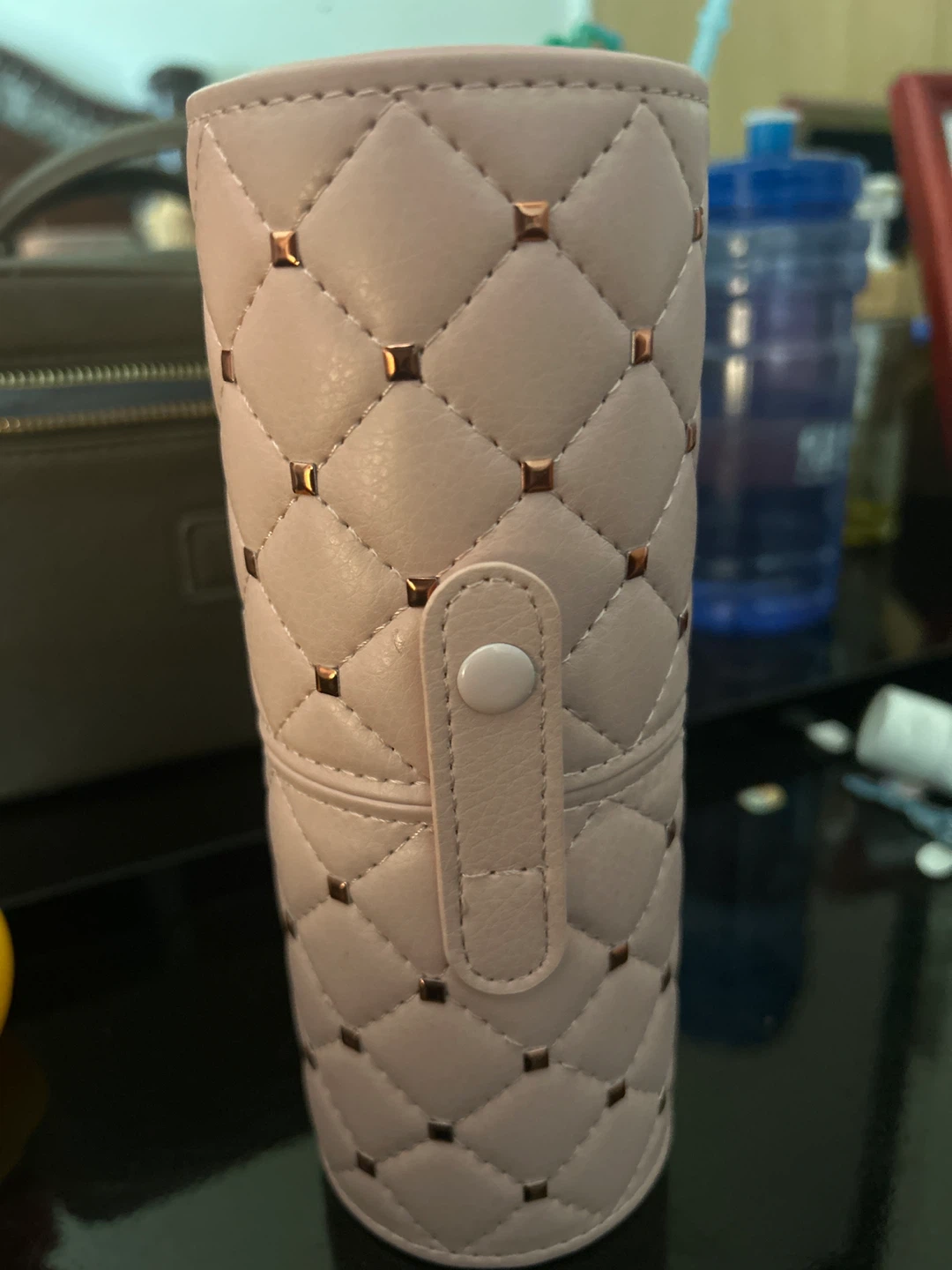 Pink Quilted Makeup Brush Holder