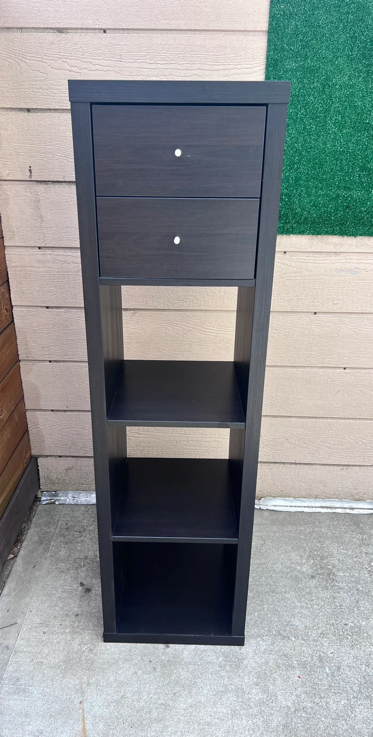 Delivery Black Narrow Storage Shelf with Two Drawers - photo 2