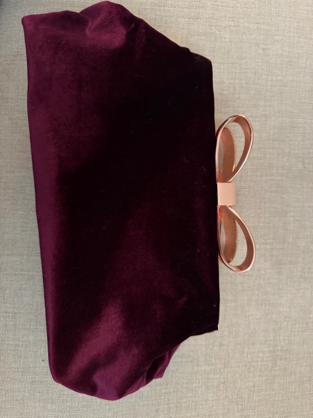 Ted Baker Burgundy Velvet Clutch with Rose Gold Bow Clasp - photo 5