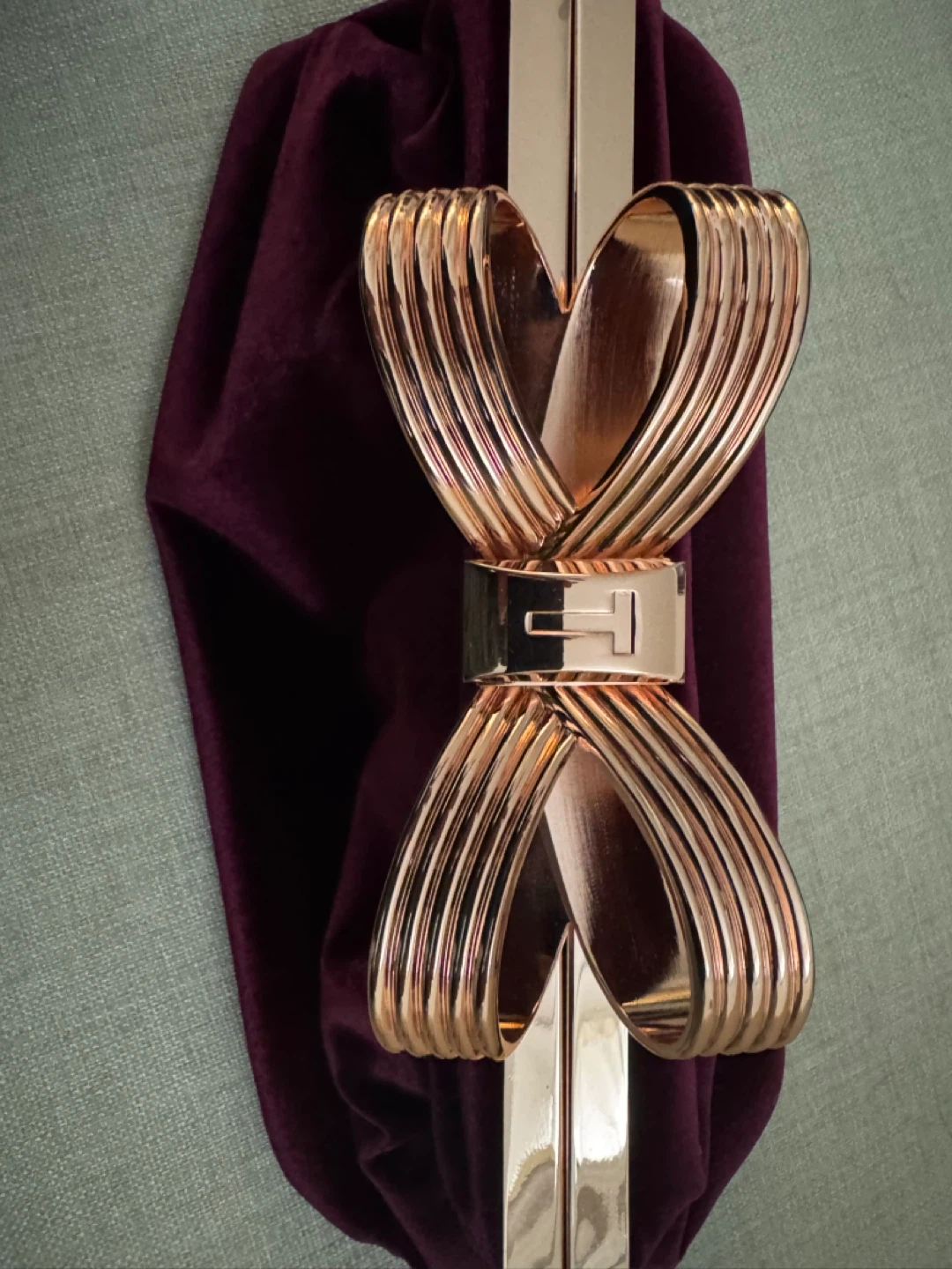 Ted Baker Burgundy Velvet Clutch with Rose Gold Bow Clasp - photo 3