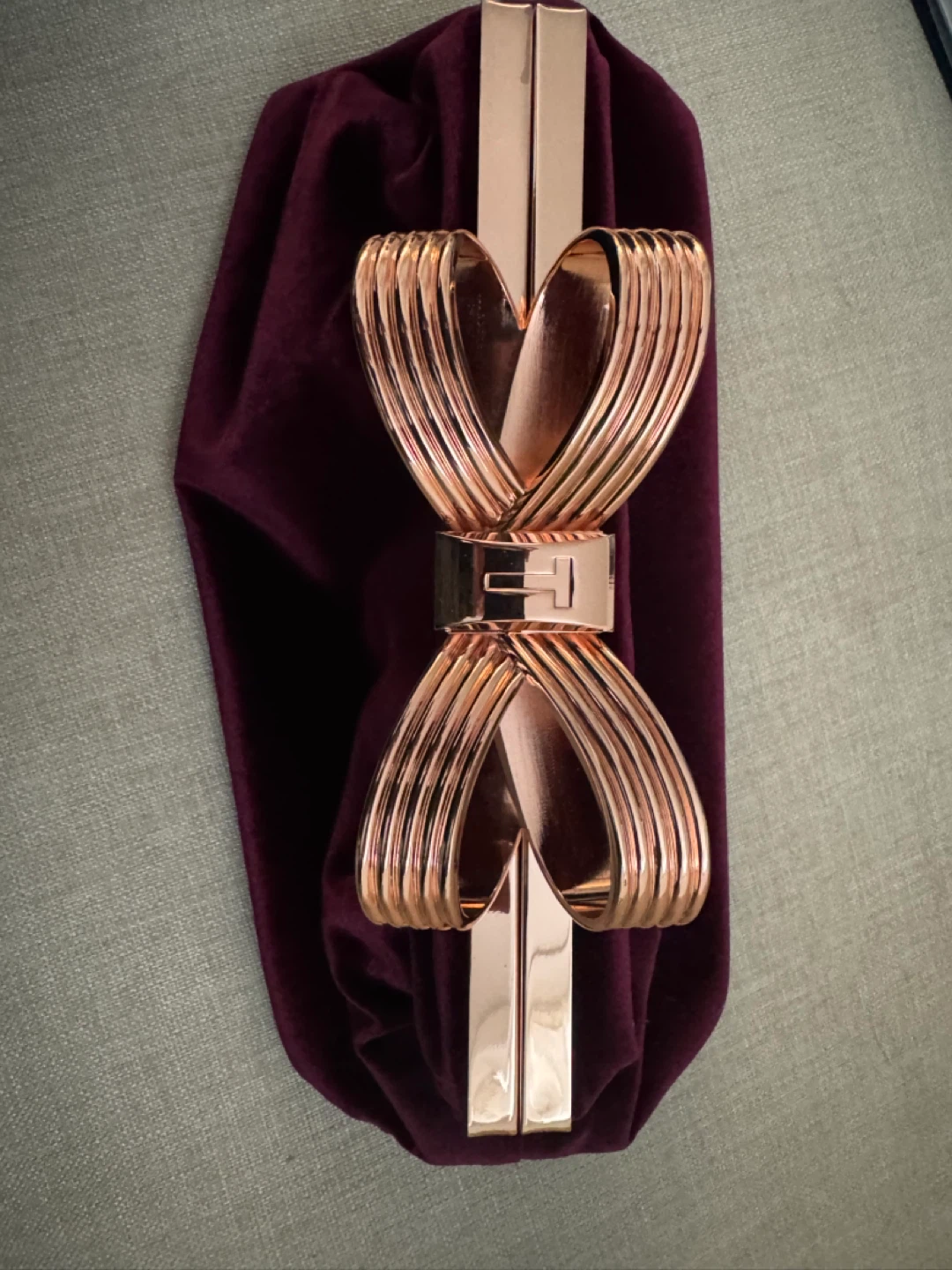 Ted Baker Burgundy Velvet Clutch with Rose Gold Bow Clasp - photo 4
