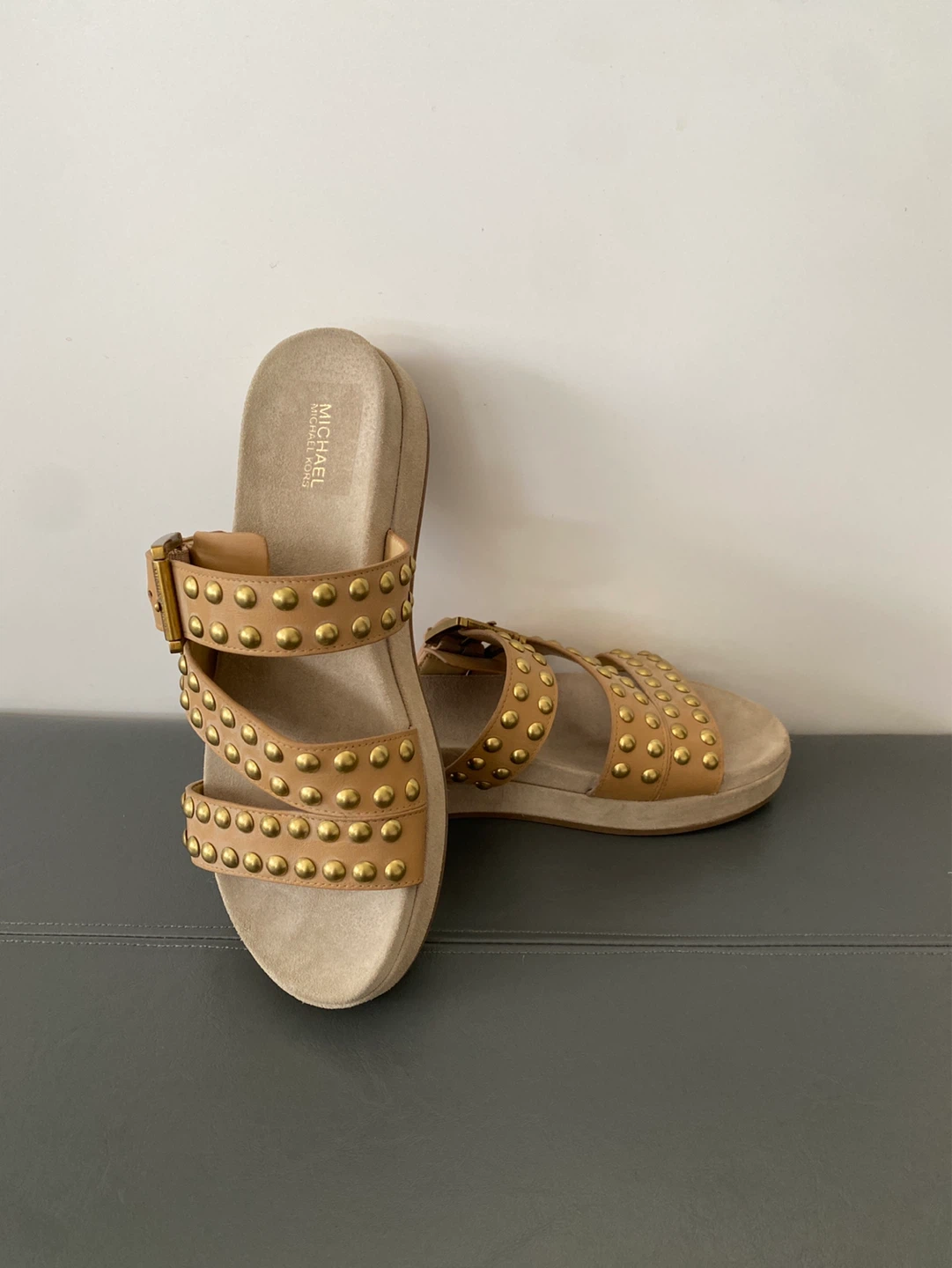 Michael Kors Studded Leather Slide Sandals Tan - photo 2