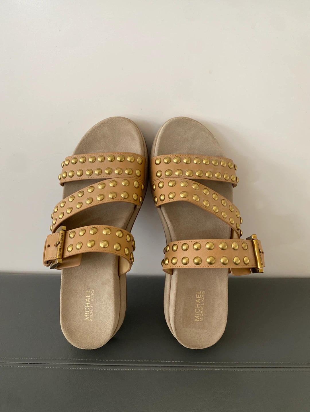Michael Kors Studded Leather Slide Sandals Tan - photo 3