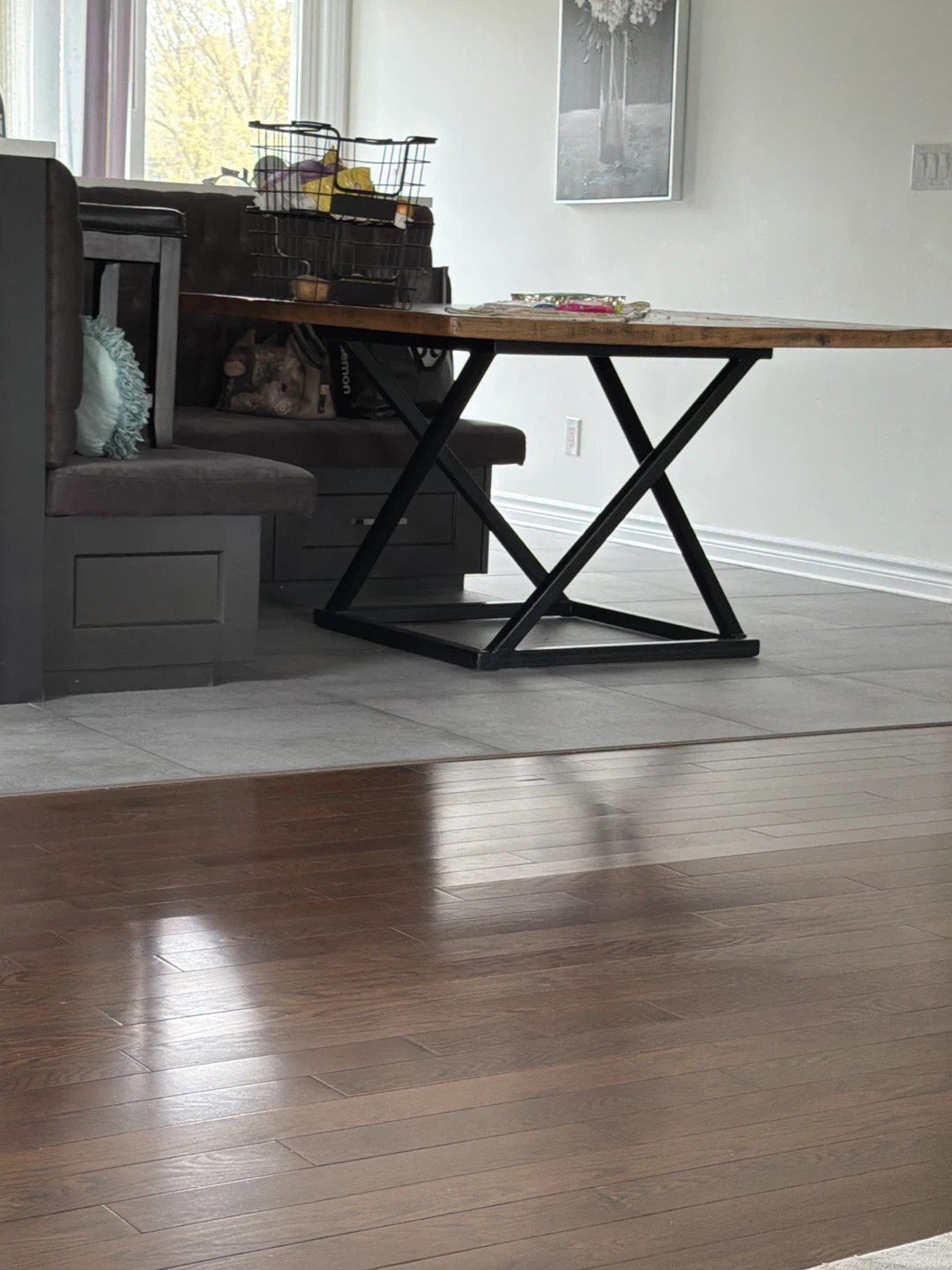 Rustic Wood Dining Table with Black Metal X-Base