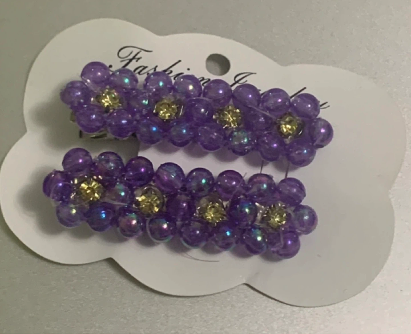 Purple Beaded Flower Hair Clips (Set of 2)