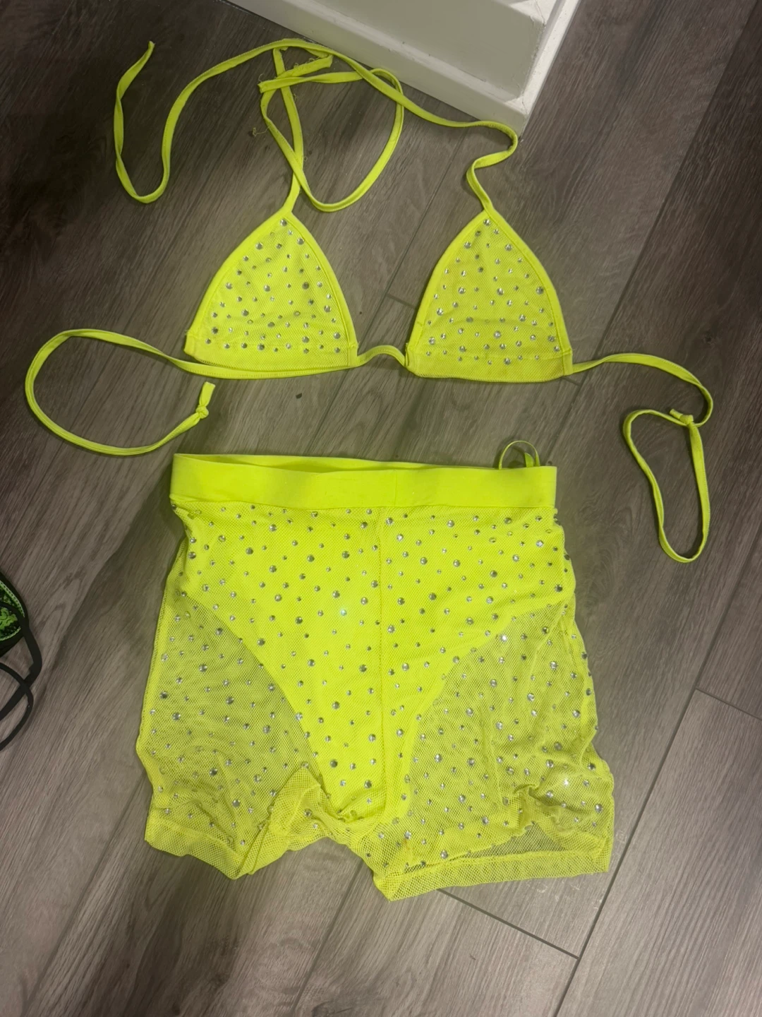 Fashion Nova Neon Yellow Rhinestone Bikini Set