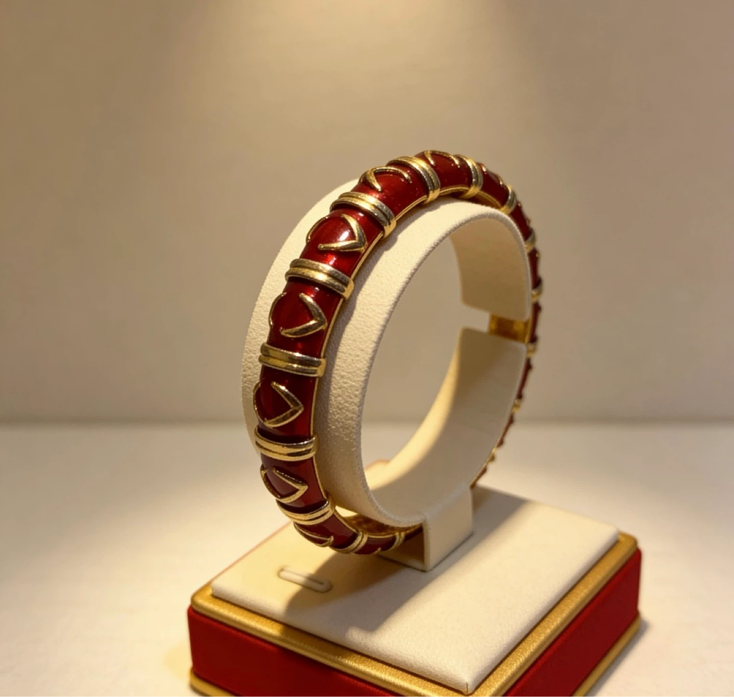 Red and Gold Enamel Bangle Bracelet