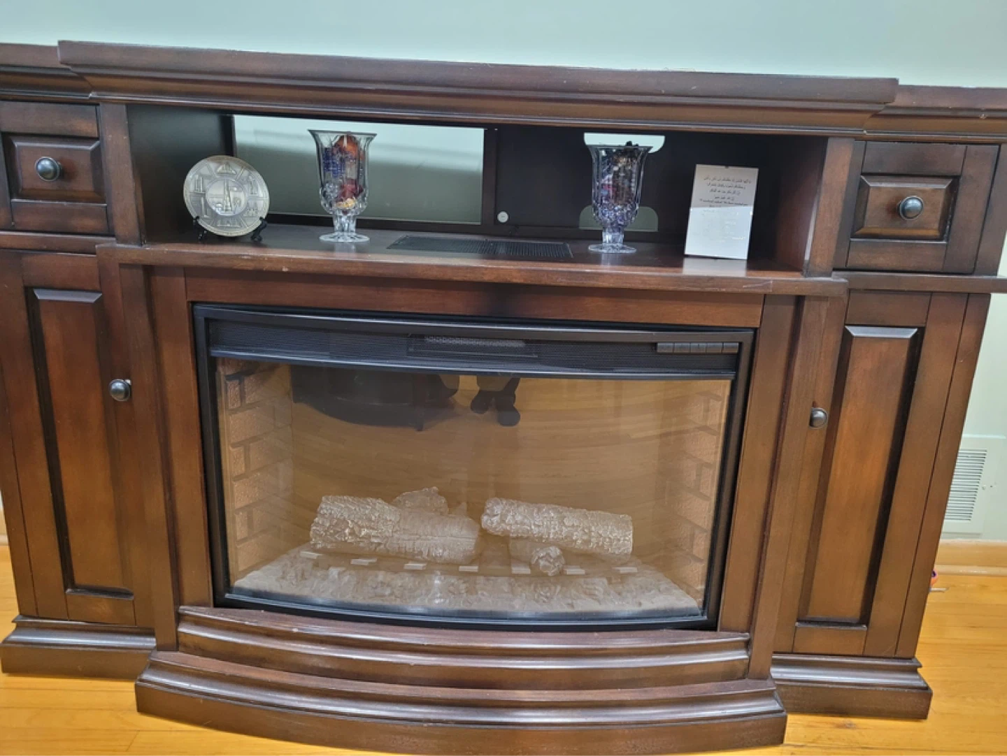 Dark Brown Electric Fireplace Entertainment Unit
