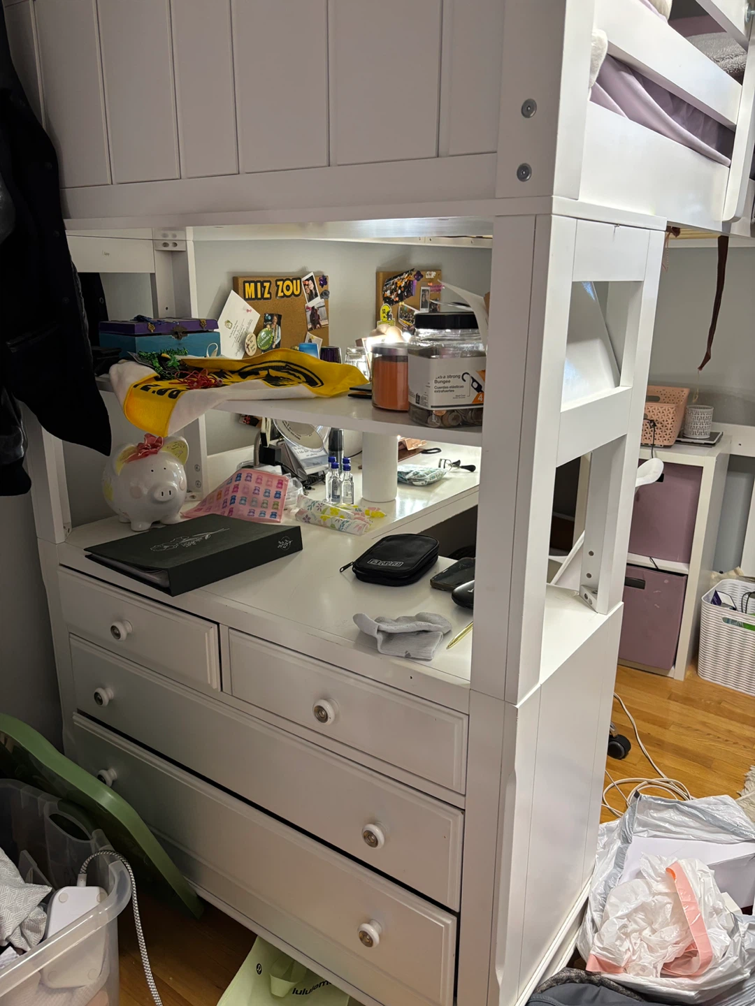 White Loft Bed with Desk and Drawers - photo 2
