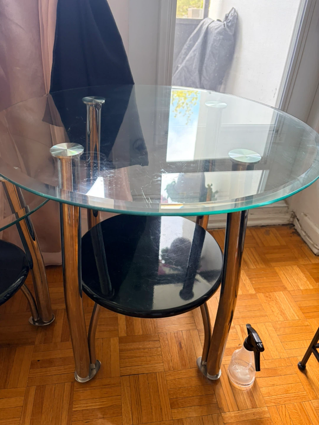 3 piece Glass and Chrome Oval Coffee Table set