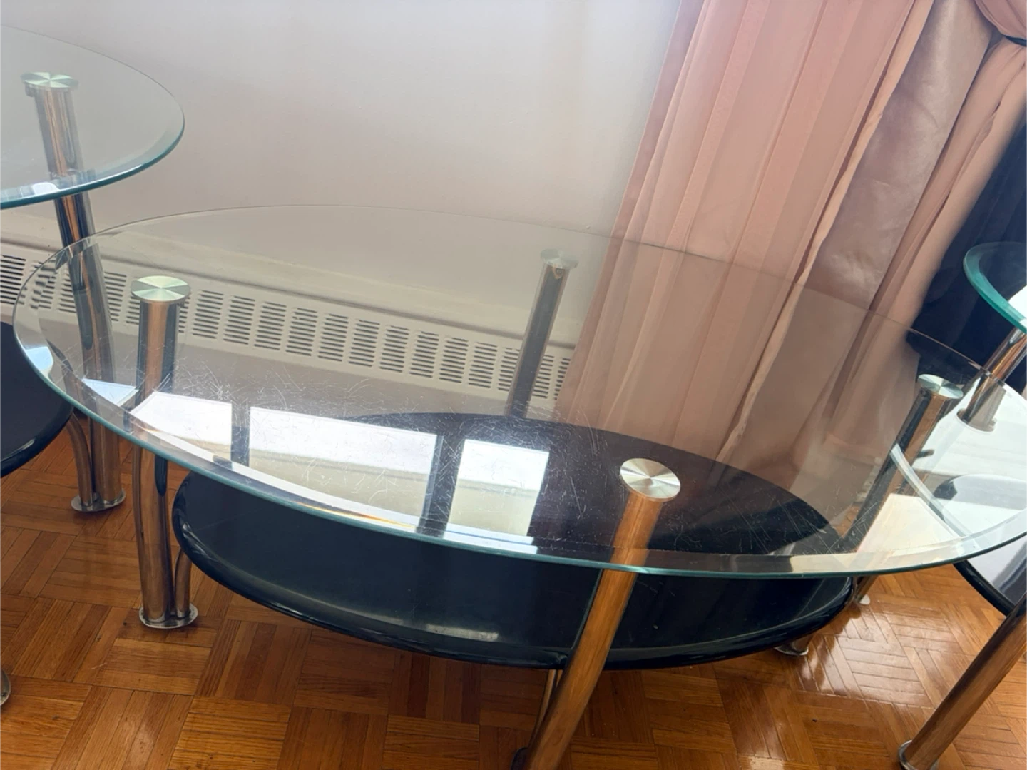 3 piece Glass and Chrome Oval Coffee Table set - photo 2