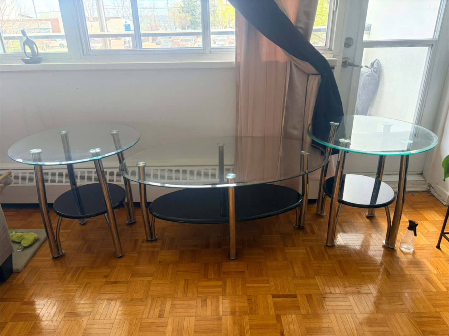 3 piece Glass and Chrome Oval Coffee Table set - photo 4