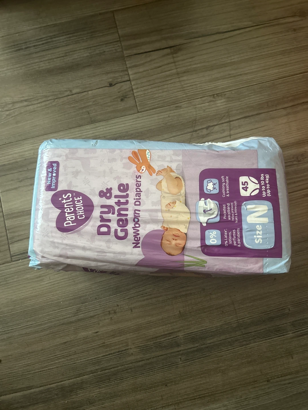 Parent's Choice Dry & Gentle Newborn Diapers, Size N, 45 Count