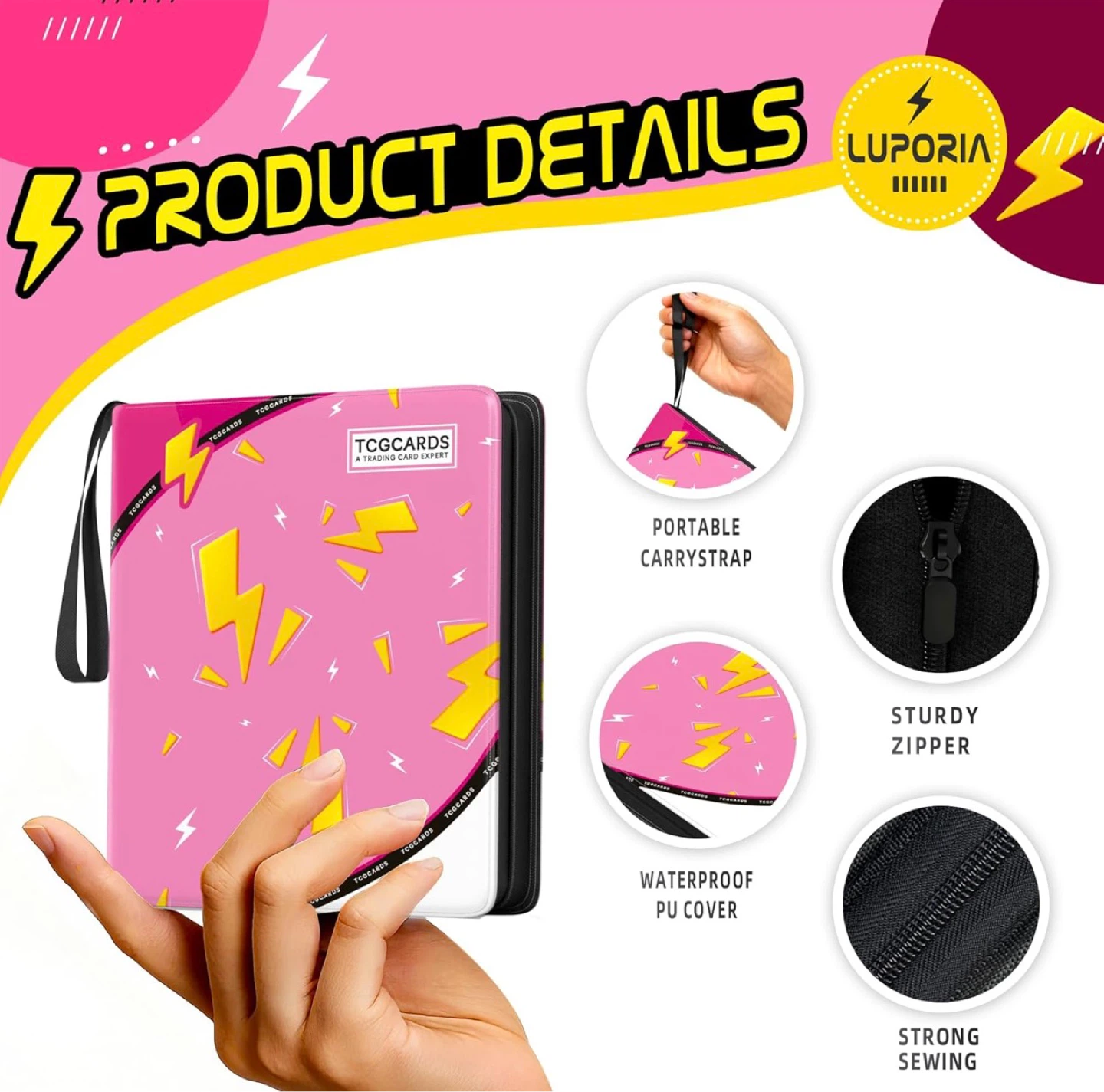Trading Card Binder - Pink Lightning Bolt Design - photo 3