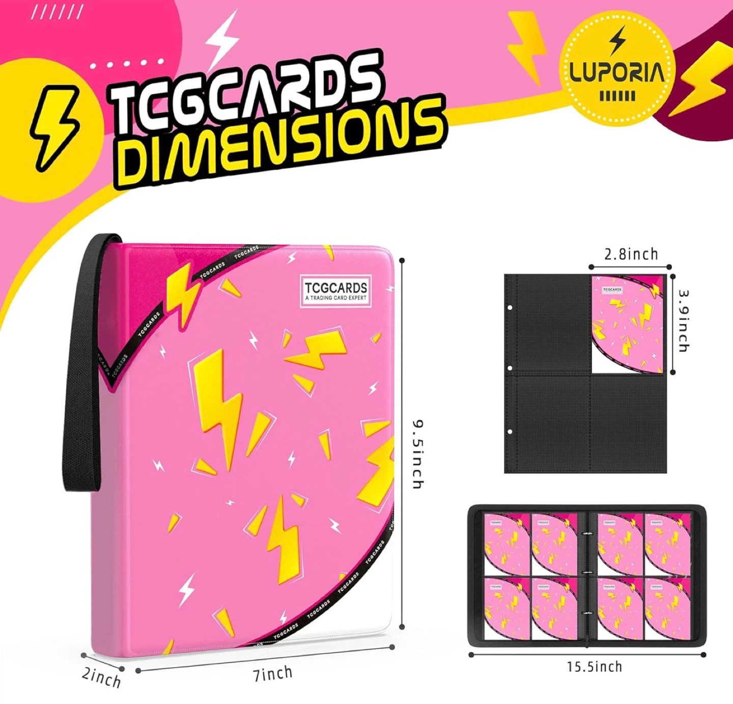 Trading Card Binder - Pink Lightning Bolt Design - photo 2