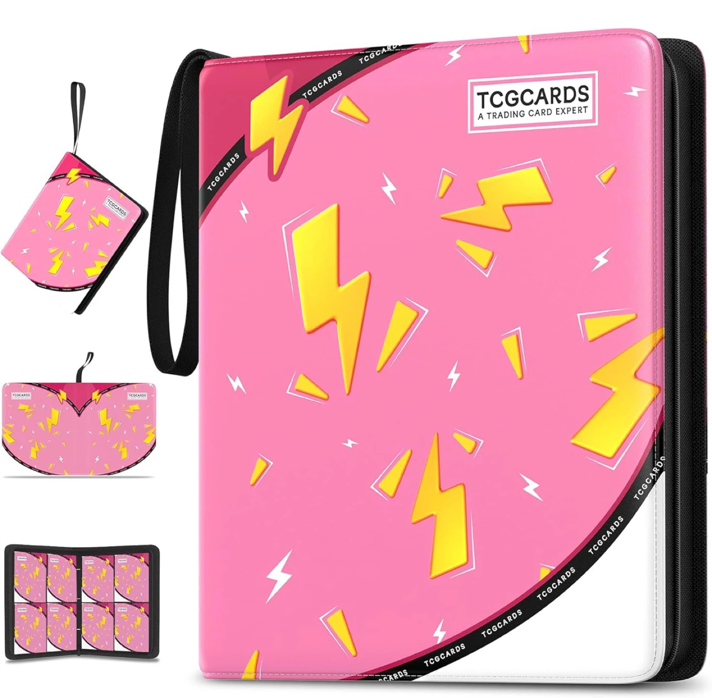 Trading Card Binder - Pink Lightning Bolt Design