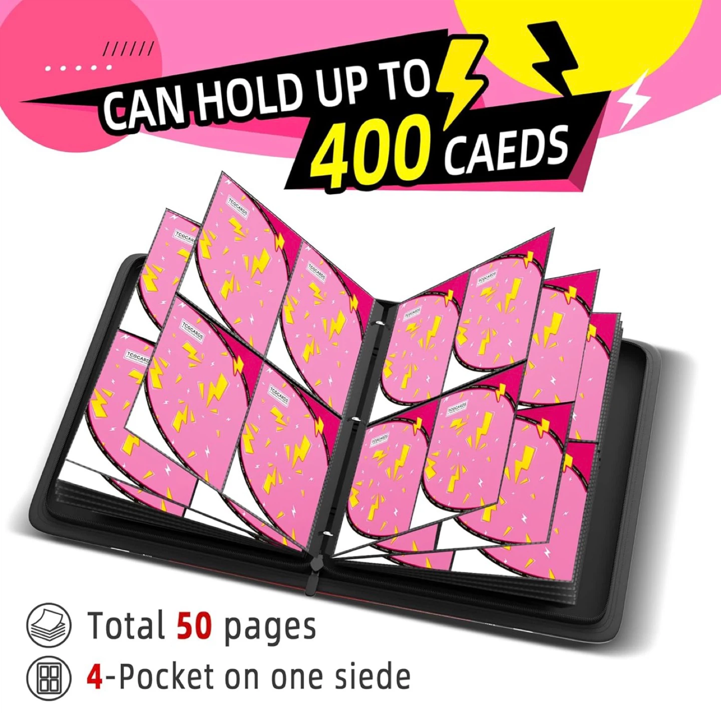Trading Card Binder - Pink Lightning Bolt Design - photo 4