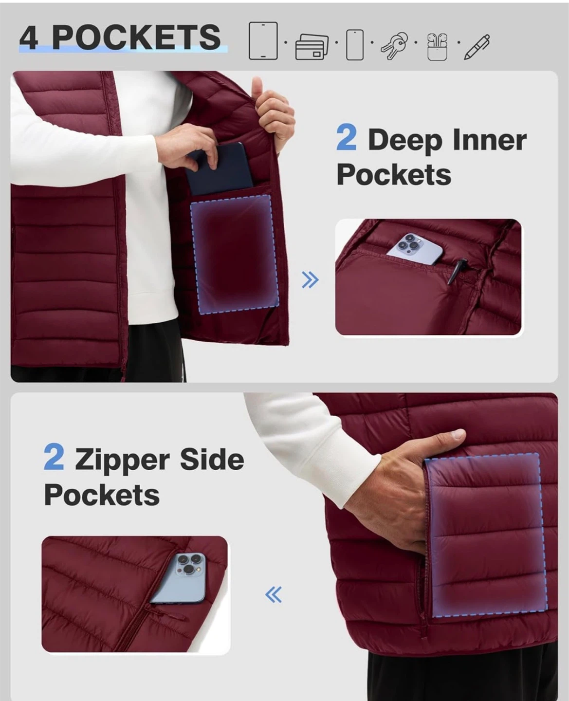 Packable Puffer Vest - Burgundy（large） - photo 5