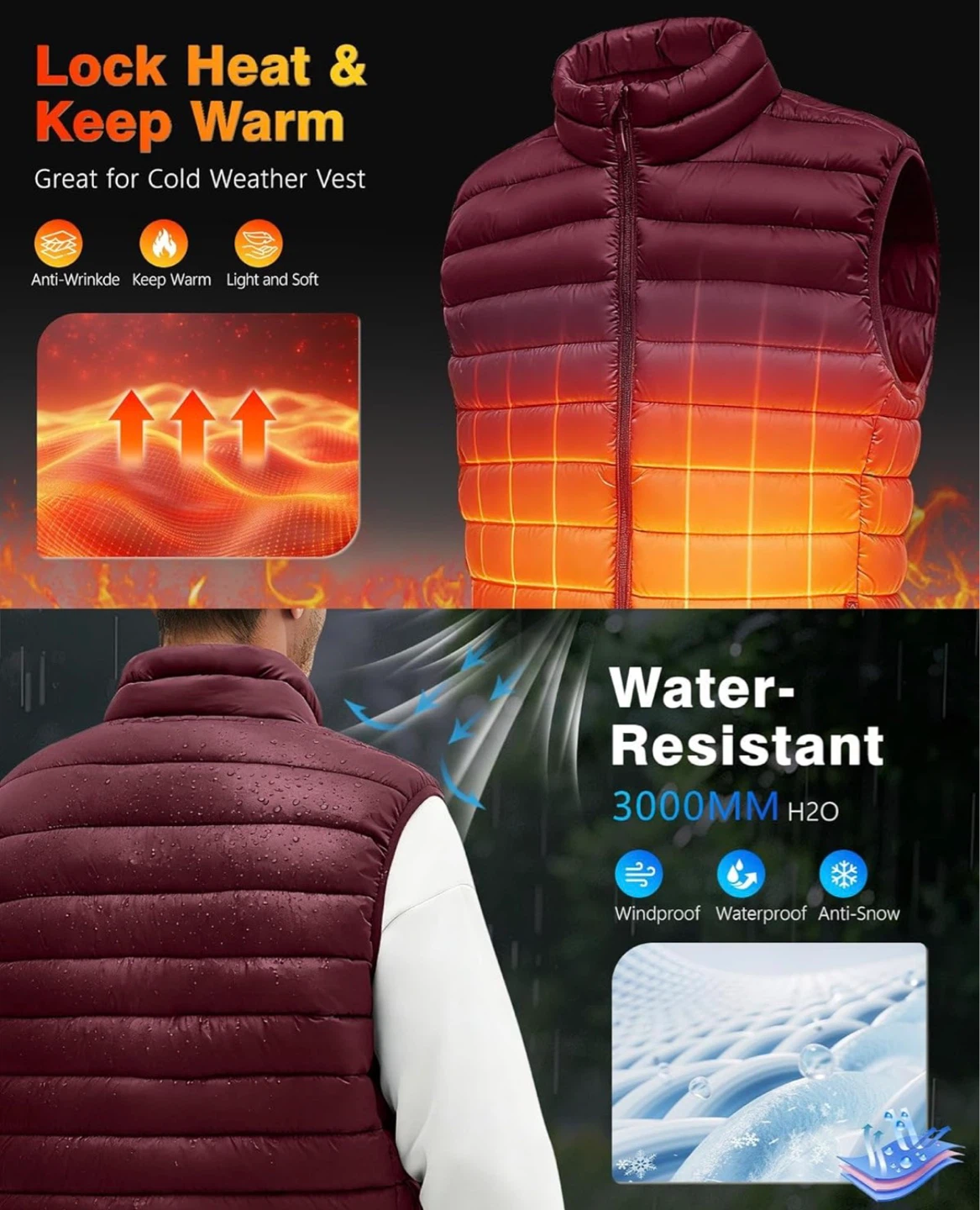 Packable Puffer Vest - Burgundy（large） - photo 3